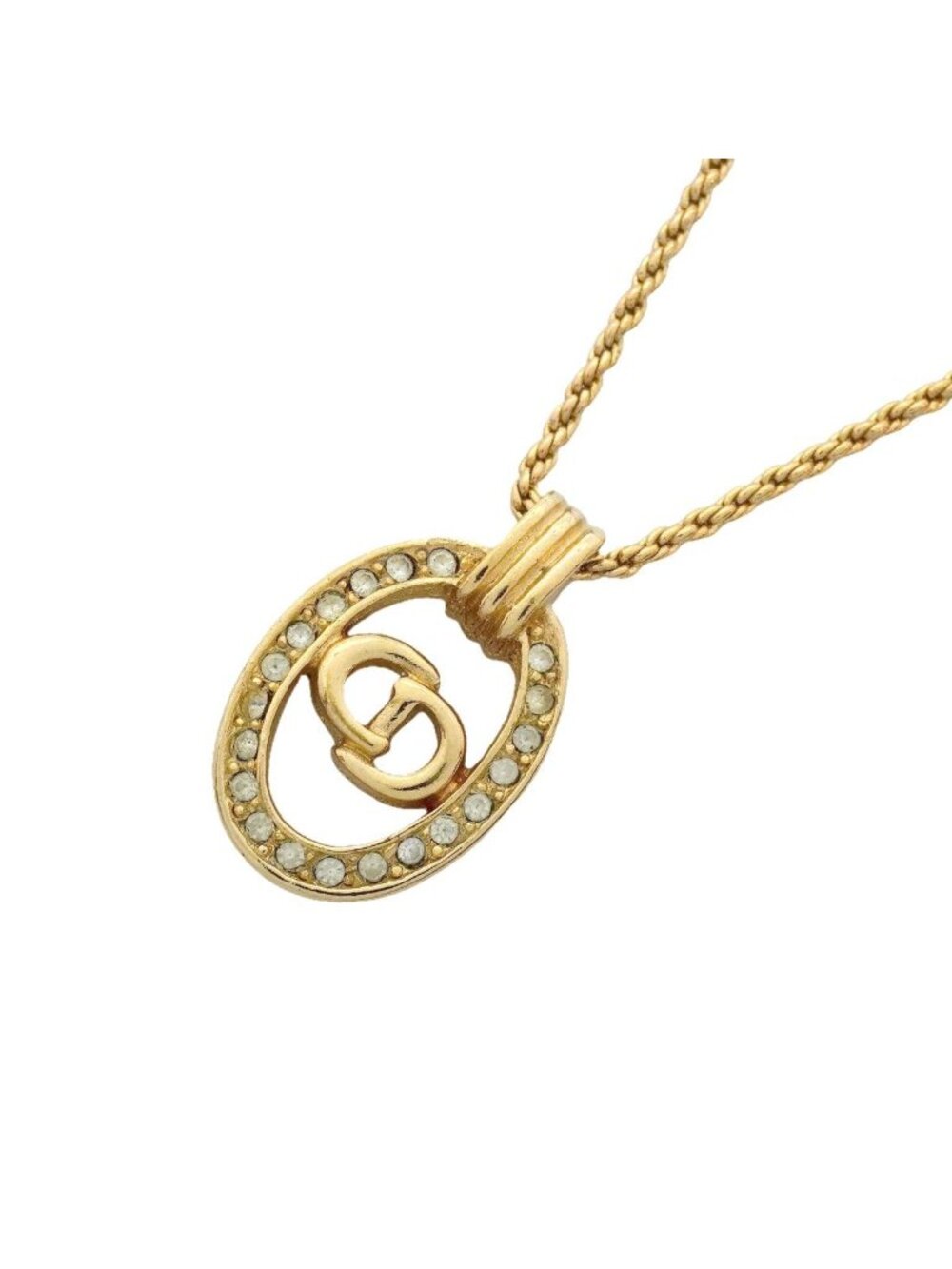 Dior Necklace CD Logo Gold Plated Rhinestone